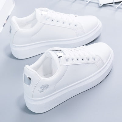 2020 Women Casual Shoes New Spring Women Shoes Fashion Embroidered White Sneakers Breathable Flower Lace-Up Women Sneakers - KMTELL