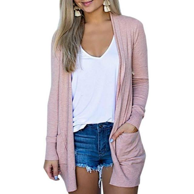 Solid Women Cardigans Long Sleeve Loose Mid Length Knittwear Casual Sweater Cardigan Female Thin Knitted Coat Cardigan Women - KMTELL