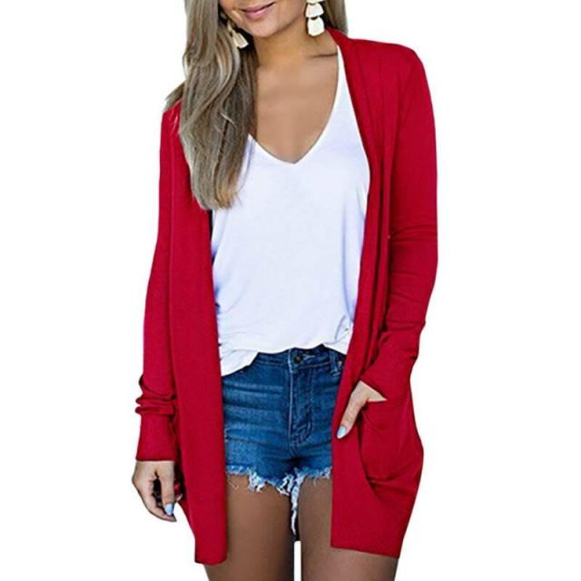 Solid Women Cardigans Long Sleeve Loose Mid Length Knittwear Casual Sweater Cardigan Female Thin Knitted Coat Cardigan Women - KMTELL