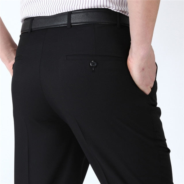 Summer Business Thin Suit Pants For Men Size 29-56 Spring Autumn Male Formal Solid Silk Long Dress Pants Baggy Office Trousers - KMTELL