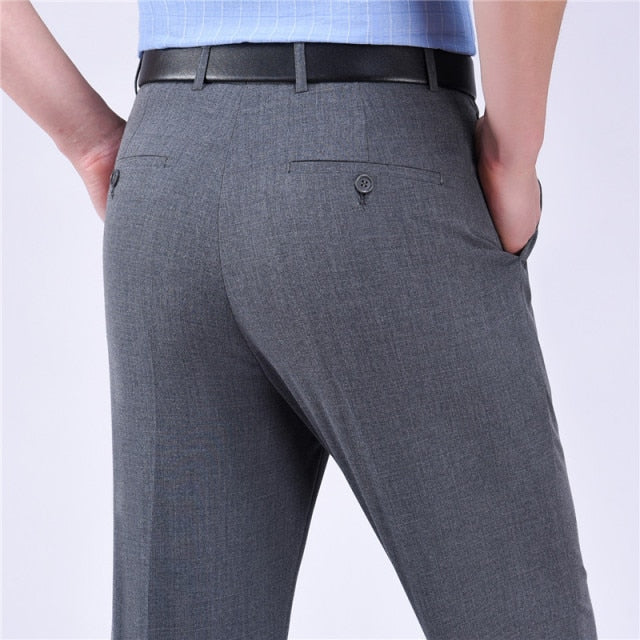 Summer Business Thin Suit Pants For Men Size 29-56 Spring Autumn Male Formal Solid Silk Long Dress Pants Baggy Office Trousers - KMTELL