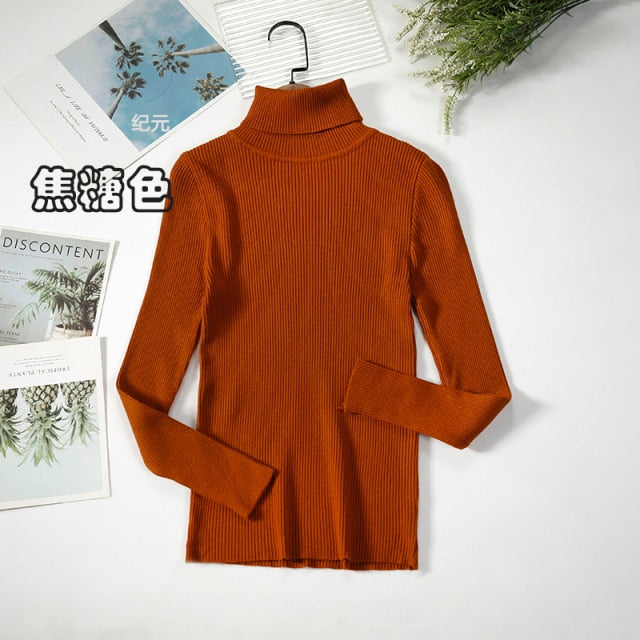 2021 Basic Turtleneck Women Sweaters Autumn Winter Thick Warm Pullover Slim Tops Ribbed Knitted Sweater Jumper Soft Pull Female - KMTELL