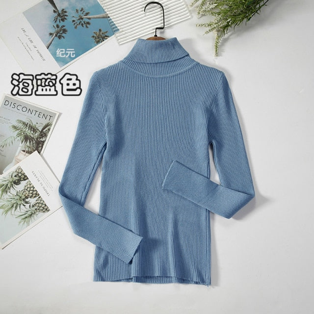 2021 Basic Turtleneck Women Sweaters Autumn Winter Thick Warm Pullover Slim Tops Ribbed Knitted Sweater Jumper Soft Pull Female - KMTELL