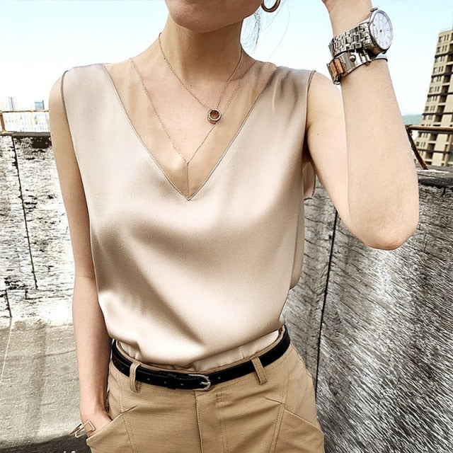 Summer Elegant Tunic Plus Size Women's Black Blouses Vintage Office Satin Silk Blouse Basic Chiffon Tops Shirt for Women 13573 - KMTELL