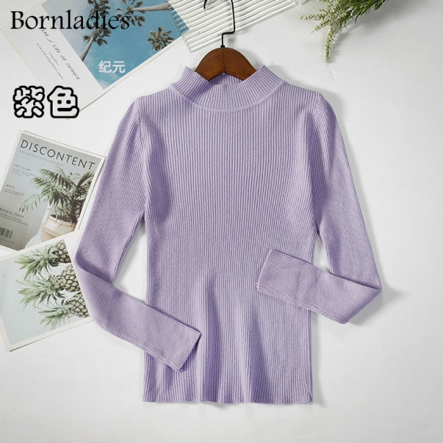 Bornladies Autumn Winter Basic Turtleneck Knitting Bottoming Warm Sweaters 2021 Women's Pullovers Solid Minimalist Cheap Tops - KMTELL