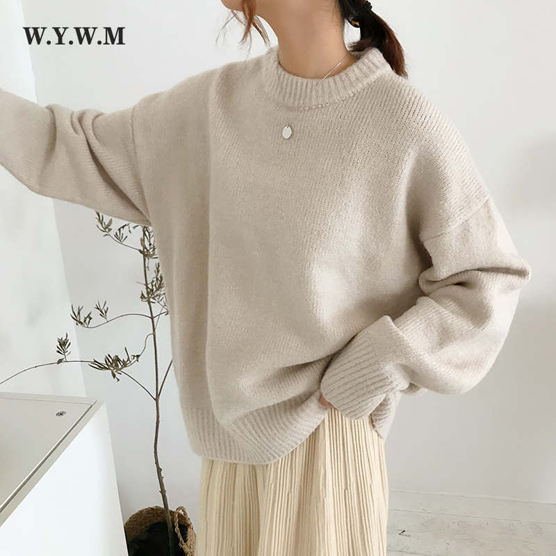 WYWM Cashmere Elegant Women Sweater Oversized Knitted Basic Pullovers O Neck Loose Soft Female Knitwear Jumper - KMTELL