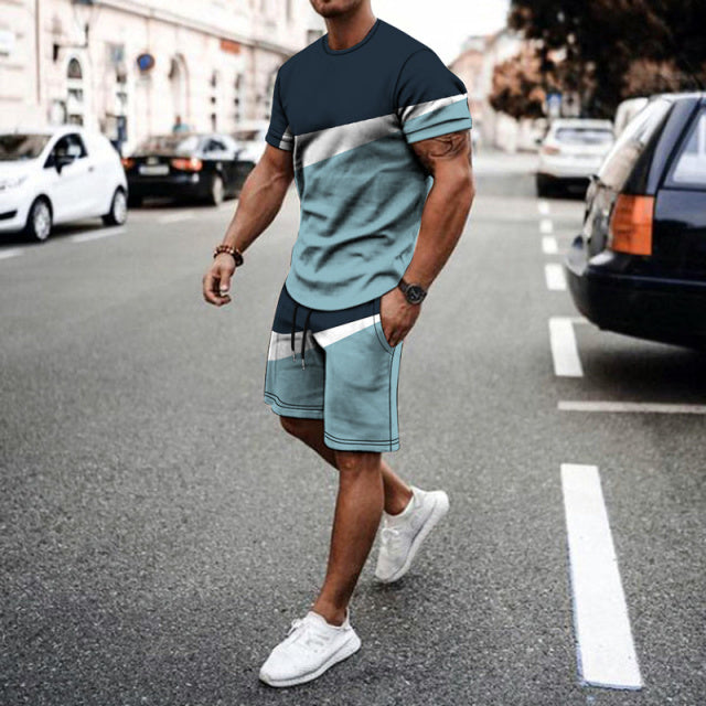 New Summer Fashion Men&#39;s 2 Piece Set Tracksuits Casual Short Sleeves Print T-shirt+shorts Pants Suits Camisetas Ropa Hombre - KMTELL