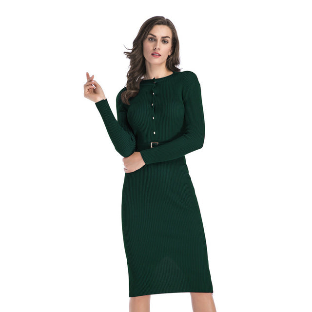 Work Dress With Belt Best Sell Women&#39;s Autumn Solid Color Button Elegant Pencil Skirt Elastic Vestido Streetwear Japanese Karean - KMTELL