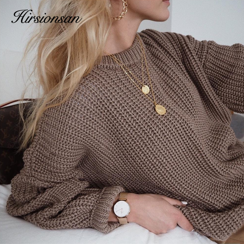 Hirsionsan Loose Autumn Sweater Women 2020 New Korean Elegant Knitted Sweater Oversized Warm Female Pullovers Fashion Solid Tops - KMTELL