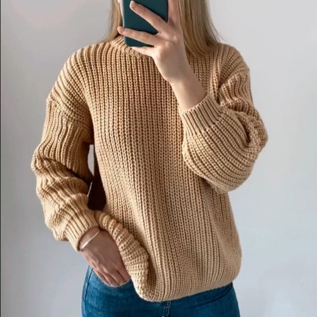 Hirsionsan Loose Autumn Sweater Women 2020 New Korean Elegant Knitted Sweater Oversized Warm Female Pullovers Fashion Solid Tops - KMTELL