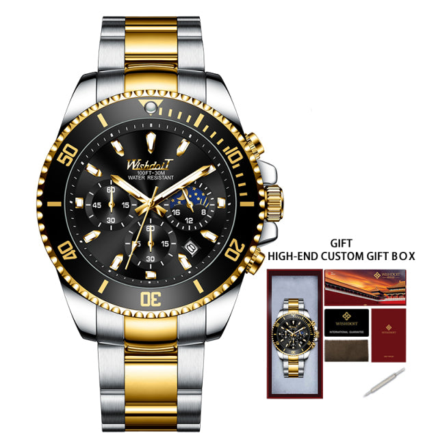 100%Original WISHDOIT Watch for Men TOP Brand Waterproof Sports Stainless Steel Chronograph 2021New Fashion Luxury Wristwatches - KMTELL