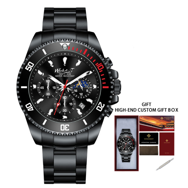 100%Original WISHDOIT Watch for Men TOP Brand Waterproof Sports Stainless Steel Chronograph 2021New Fashion Luxury Wristwatches - KMTELL