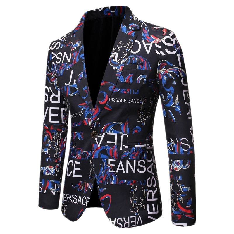 Brand Suit Jacket Fashion Print Men Blazer Best Selling Slim Fit Casual Blazer Homme Coat Hip Hop Singer Flower Blazer - KMTELL