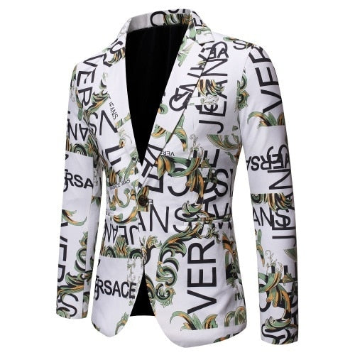 Brand Suit Jacket Fashion Print Men Blazer Best Selling Slim Fit Casual Blazer Homme Coat Hip Hop Singer Flower Blazer - KMTELL