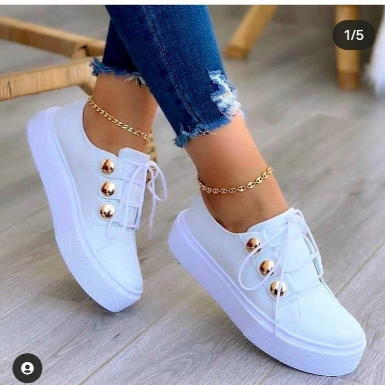 White Shoes Women 2021 Fashion Round Toe Platform Shoes Size 43 Casual Shoes Women Lace Up Flats Women Loafers Zapatos Mujer - KMTELL