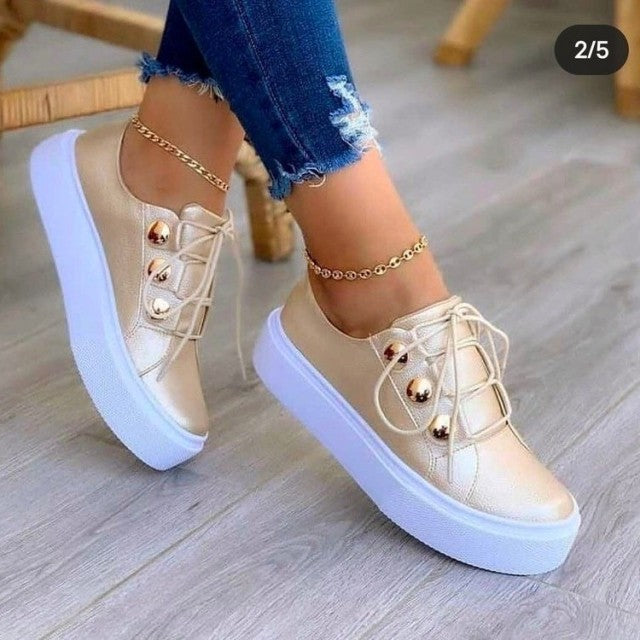 White Shoes Women 2021 Fashion Round Toe Platform Shoes Size 43 Casual Shoes Women Lace Up Flats Women Loafers Zapatos Mujer - KMTELL