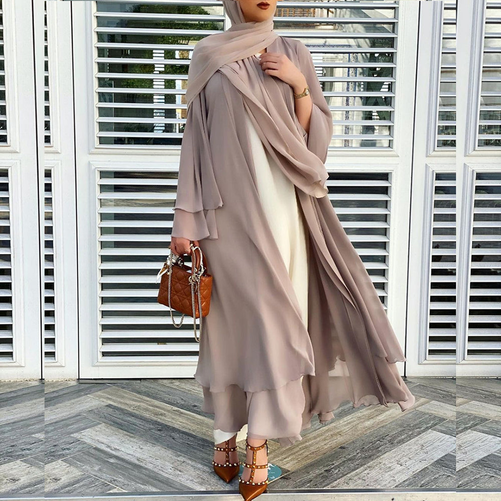 Ramadan Eid Mubarak Chiffon Open Abaya Kimono Dubai Turkey Islam Kaftan Muslim Dress Clothes Abayas For Women Robe Femme Caftan - KMTELL