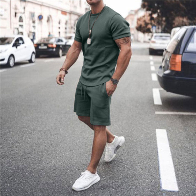 Ta&amp;To Men&#39;s Tracksuit 2 Piece Set Summer Solid Sport Hawaiian Suit Short Sleeve T Shirt and Shorts Casual Fashion Man Clothing - KMTELL