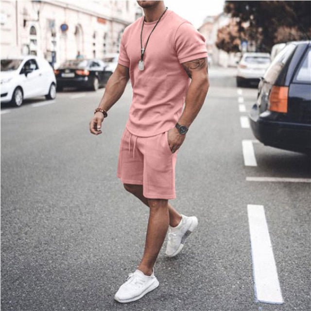 Ta&amp;To Men&#39;s Tracksuit 2 Piece Set Summer Solid Sport Hawaiian Suit Short Sleeve T Shirt and Shorts Casual Fashion Man Clothing - KMTELL