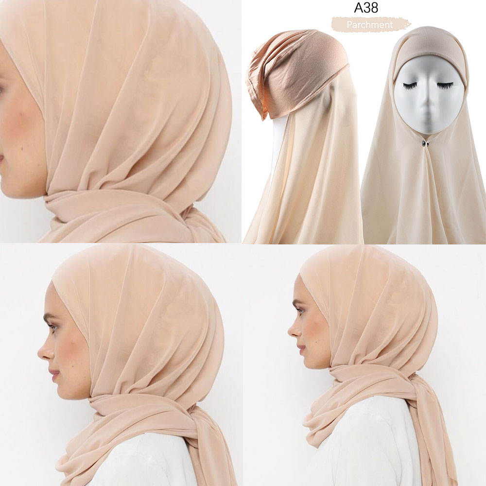 Instant Hijab With Cap Heavy Chiffon Jersey Hijab For Women Veil Muslim Fashion Islam Hijab Cap Scarf For Muslim Women Headscarf - KMTELL