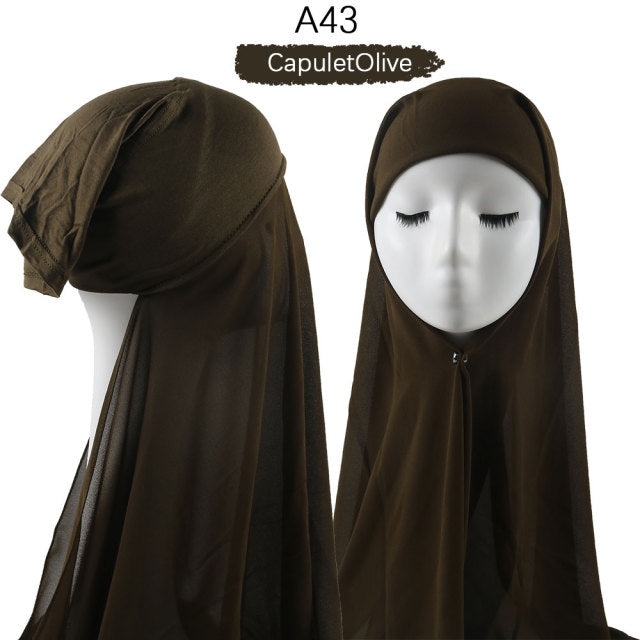 Instant Hijab With Cap Heavy Chiffon Jersey Hijab For Women Veil Muslim Fashion Islam Hijab Cap Scarf For Muslim Women Headscarf - KMTELL