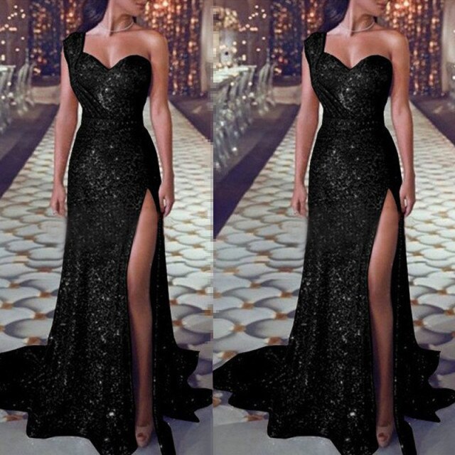 2021 Best Selling Women&#39;s Clothes Sexy One-Shoulder Sleeveless Bronzing Dress Split Dress evening dresses long luxury 2021 - KMTELL