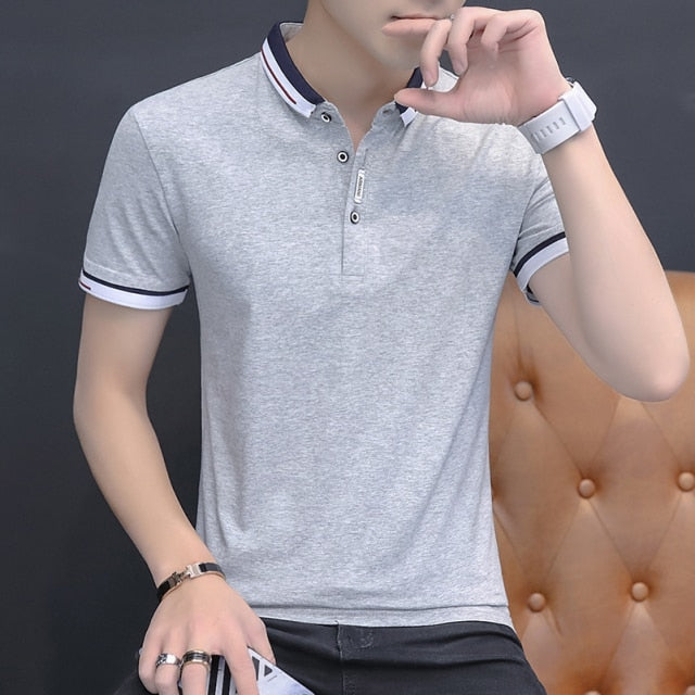 BROWON 2022 summer casual polo shirt men short sleeve turn down collar slim fit sold color polo shirt for men plus size - KMTELL