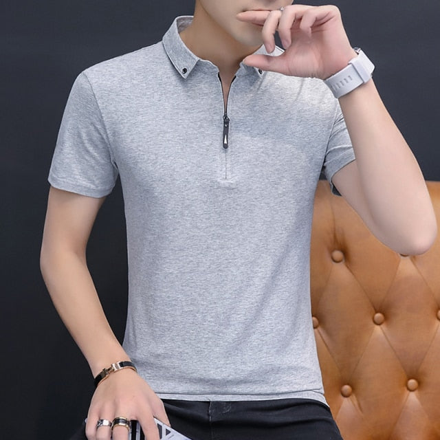 BROWON 2022 summer casual polo shirt men short sleeve turn down collar slim fit sold color polo shirt for men plus size - KMTELL