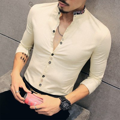 New Fashion Trend High Quality Men's Shirts Patchwork Collar Stylish Cotton Shirt Men Slim Fit Casual Business Dress Shirt Linen - KMTELL