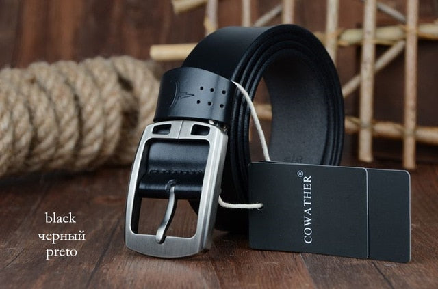COWATHER cowhide genuine leather belts for men brand Strap male pin buckle vintage jeans belt 100-150 cm long waist 30-52 XF001 - KMTELL