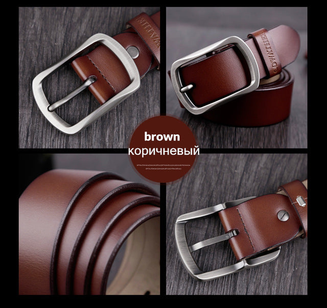 COWATHER cowhide genuine leather belts for men brand Strap male pin buckle vintage jeans belt 100-150 cm long waist 30-52 XF001 - KMTELL