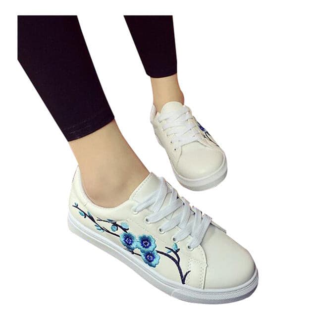 HEE GRAND Embroidered Women Casual Shoes Lace-up Floral Fashion Vulcanize Shoes All-match Spring White Shoes XWB119 - KMTELL