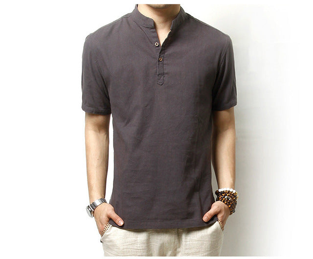 Mwxsd high quality Summer Mens linen Shirt Casual loose Men Dress Short-Sleeve Shirts plus size 3xl - KMTELL