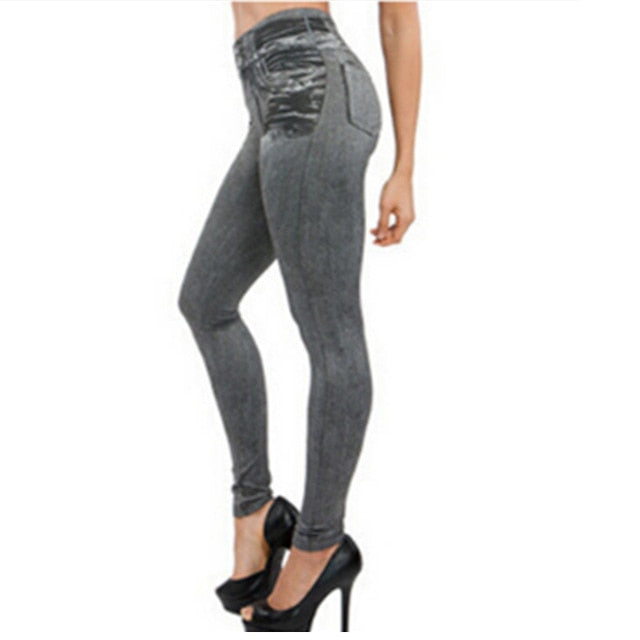 Dropship Leggings Jeans for Women Denim Pants with Pocket Slim Jeggings Fitness Plus Size Leggins S-XXL Black/Gray/Blue - KMTELL