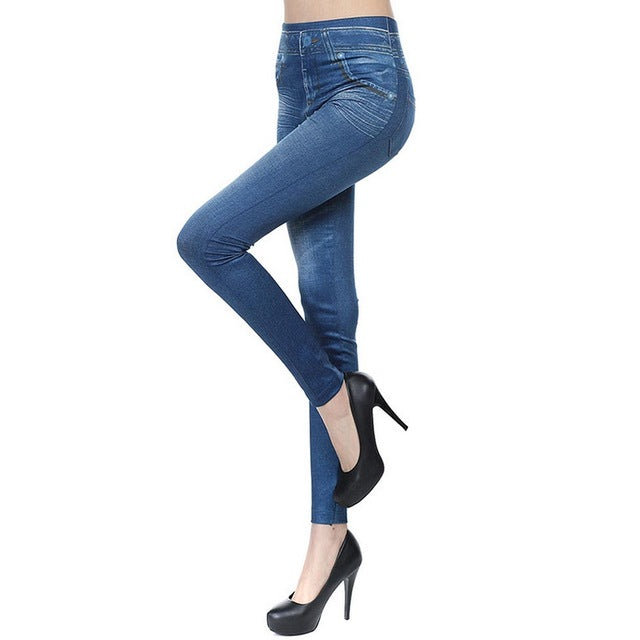 New 2018 Women Autumn Jeans Leggings Skinny Slim Thin High Elastic Waist Pencil Pants Black Denim Leggings For Women Plus Size - KMTELL