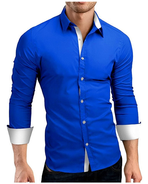 QINGYU Men Shirt Brand 2018 Male High Quality Long Sleeve Shirts Casual Hit Color Slim Fit Black Man Dress Shirts 4XL C936 - KMTELL