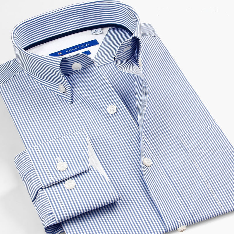 Smart five Brand Men Shirt 100% Cotton  High Quality 2018 New Long Sleeve Striped Dress Shirt Business camisa masculina SFL6B196 - KMTELL