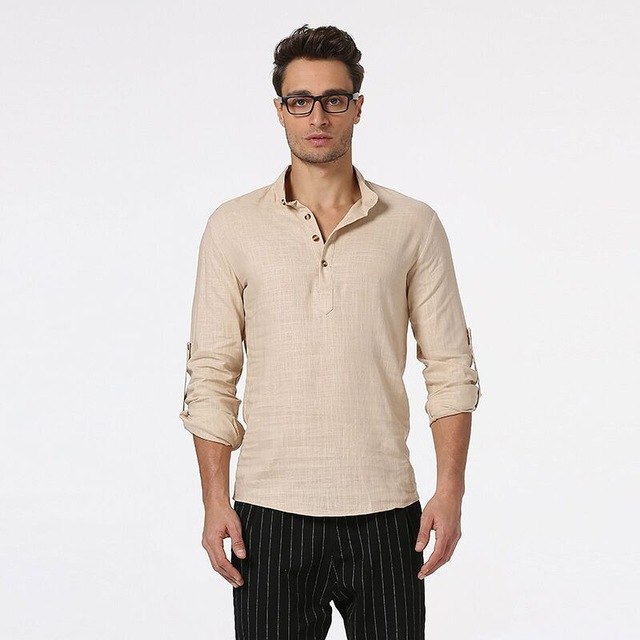 Men's Pullover Dress Shirts New 2018 Spring Autumn Cotton Linen Mens Casual Shirt High Quality Men Slim Fit Social Shirts - KMTELL
