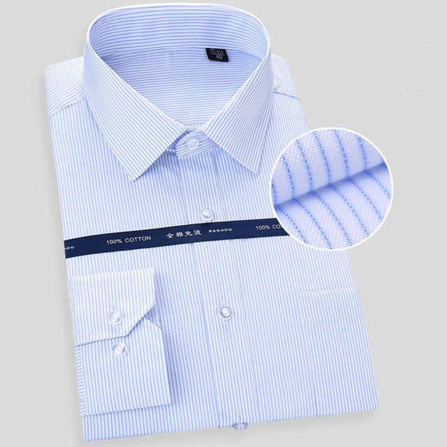 High Quality Non-ironing Men Dress Long Sleeve Shirt 100% Cotton 2018 New Solid Male Clothing Fit Business Shirts White Blue - KMTELL