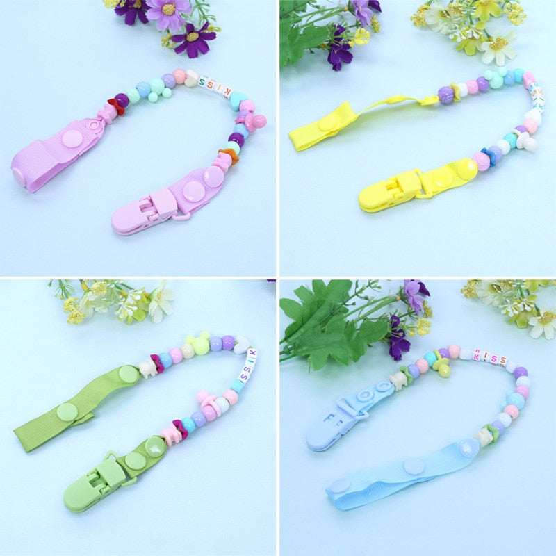 Newborn Baby Pacifier Clips Nipple Chain Hand Made Colourful Cute Letter Beads Dummy Clip Baby Kids Soother Nipple Toys Holder - KMTELL