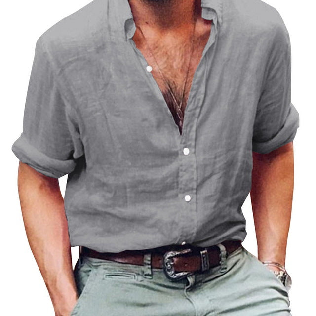 LASPERAL Men's Shirts Long Sleeve Business Shirt Brand Linen Male Slim Fit Casual Solid Flax Dress Shirt Man S-3XL High Quality - KMTELL
