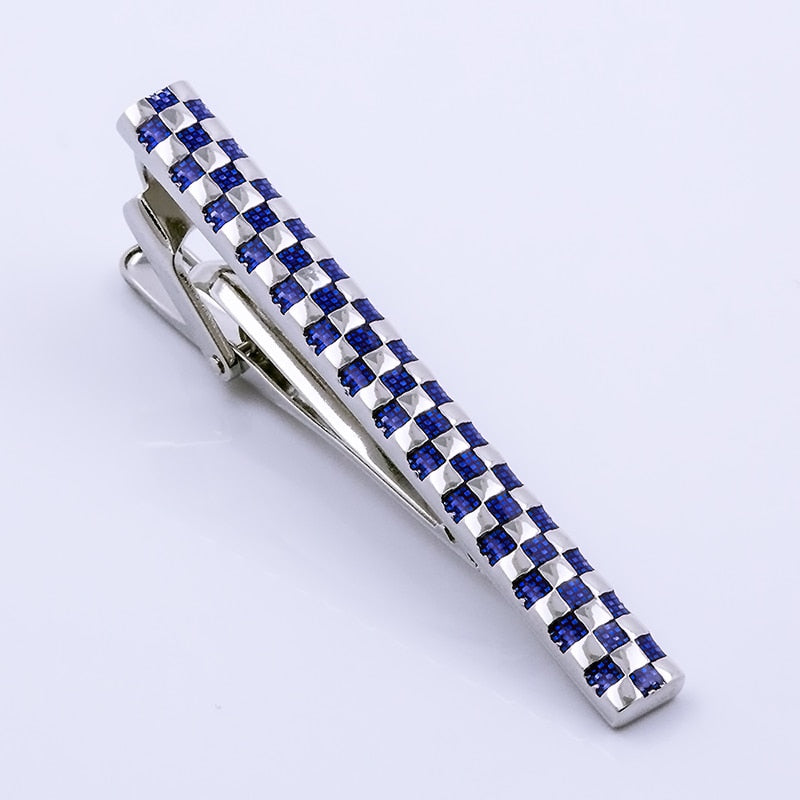 KFLK best-selling brand blue grid tie clip high-quality men's wedding gift tie clip set 2020 new products free shipping - KMTELL